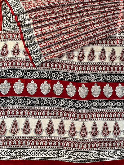 Ganika: HANDBLOCK BAGRU PRINTED ICE BLUE MODAL SILK SAREE