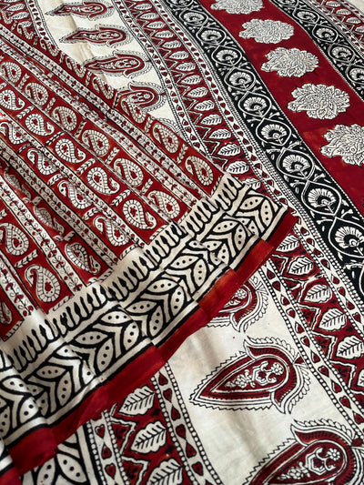 Ganika: HANDBLOCK BAGRU PRINTED ICE BLUE MODAL SILK SAREE