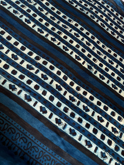 Kafile: HANDBLOCK BAGRU PRINTED ICE BLUE MODAL SILK SAREE