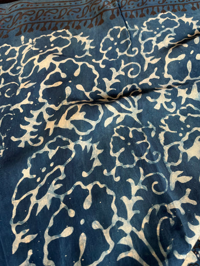Kafile: HANDBLOCK BAGRU PRINTED ICE BLUE MODAL SILK SAREE