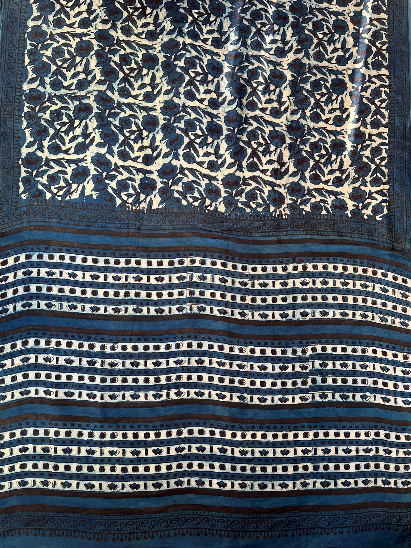 Kafile: HANDBLOCK BAGRU PRINTED ICE BLUE MODAL SILK SAREE