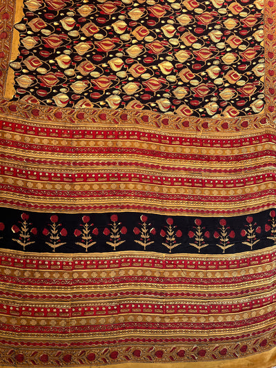 Himani: HANDBLOCK BAGRU PRINTED ICE BLUE MODAL SILK SAREE