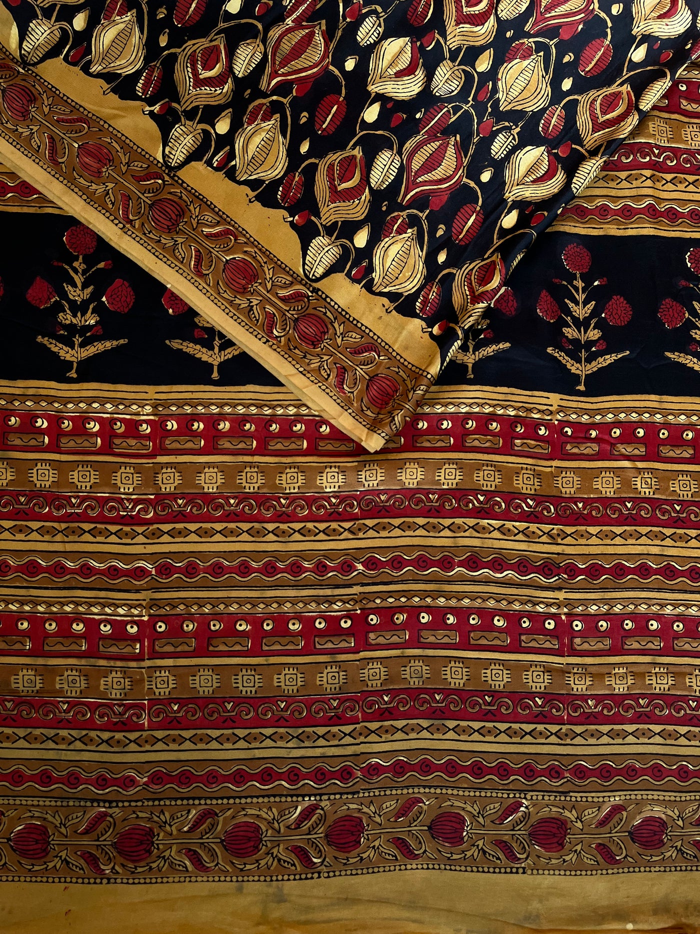 Himani: HANDBLOCK BAGRU PRINTED ICE BLUE MODAL SILK SAREE
