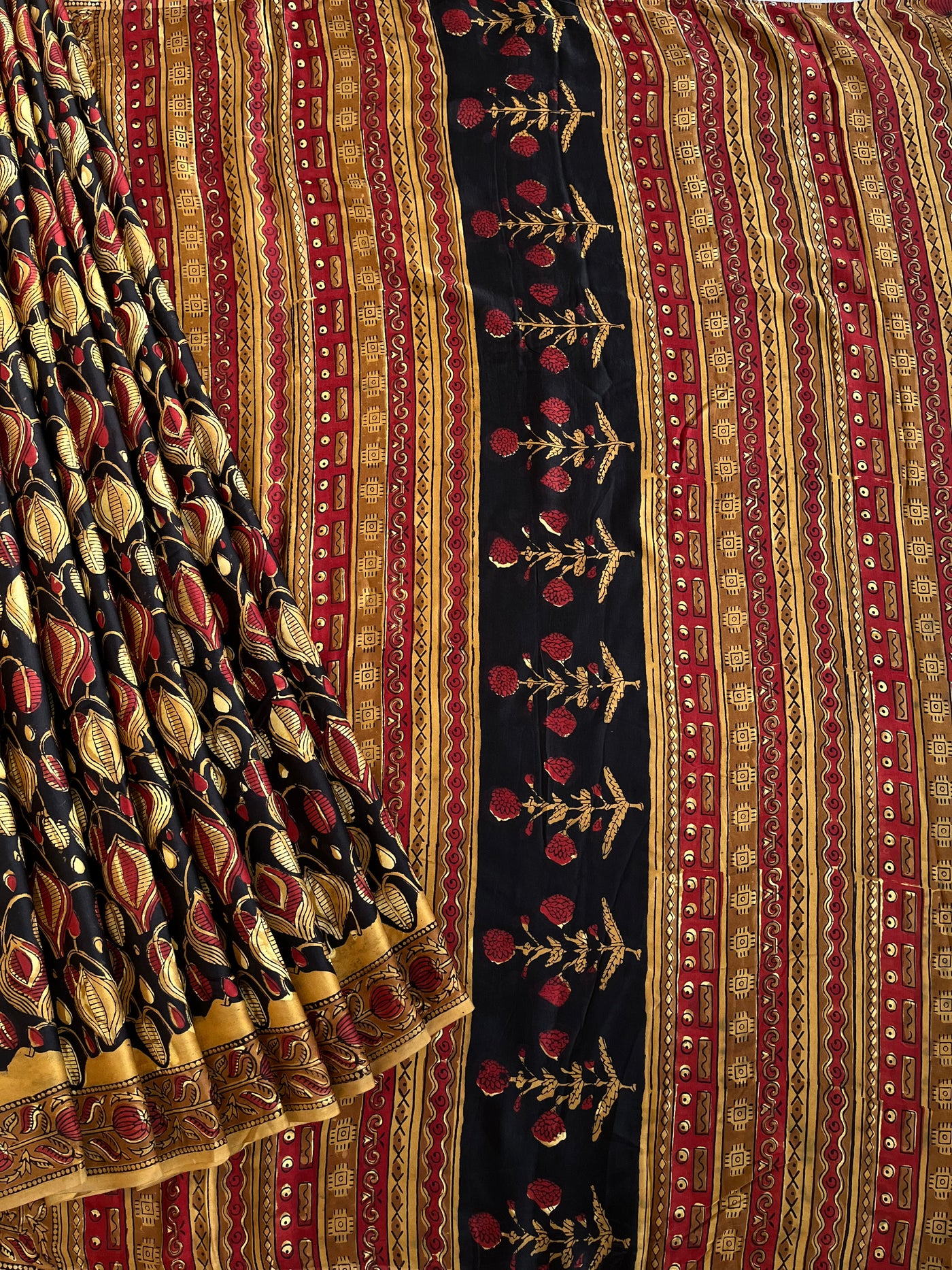 Himani: HANDBLOCK BAGRU PRINTED ICE BLUE MODAL SILK SAREE