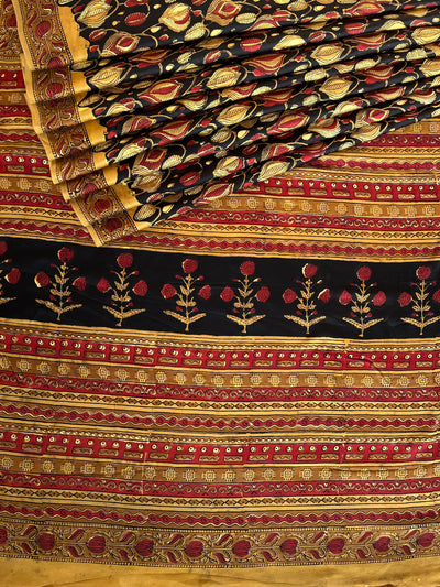 Himani: HANDBLOCK BAGRU PRINTED ICE BLUE MODAL SILK SAREE
