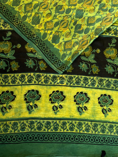 Rubaru: HANDBLOCK BAGRU PRINTED ICE BLUE MODAL SILK SAREE