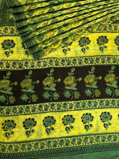 Rubaru: HANDBLOCK BAGRU PRINTED ICE BLUE MODAL SILK SAREE