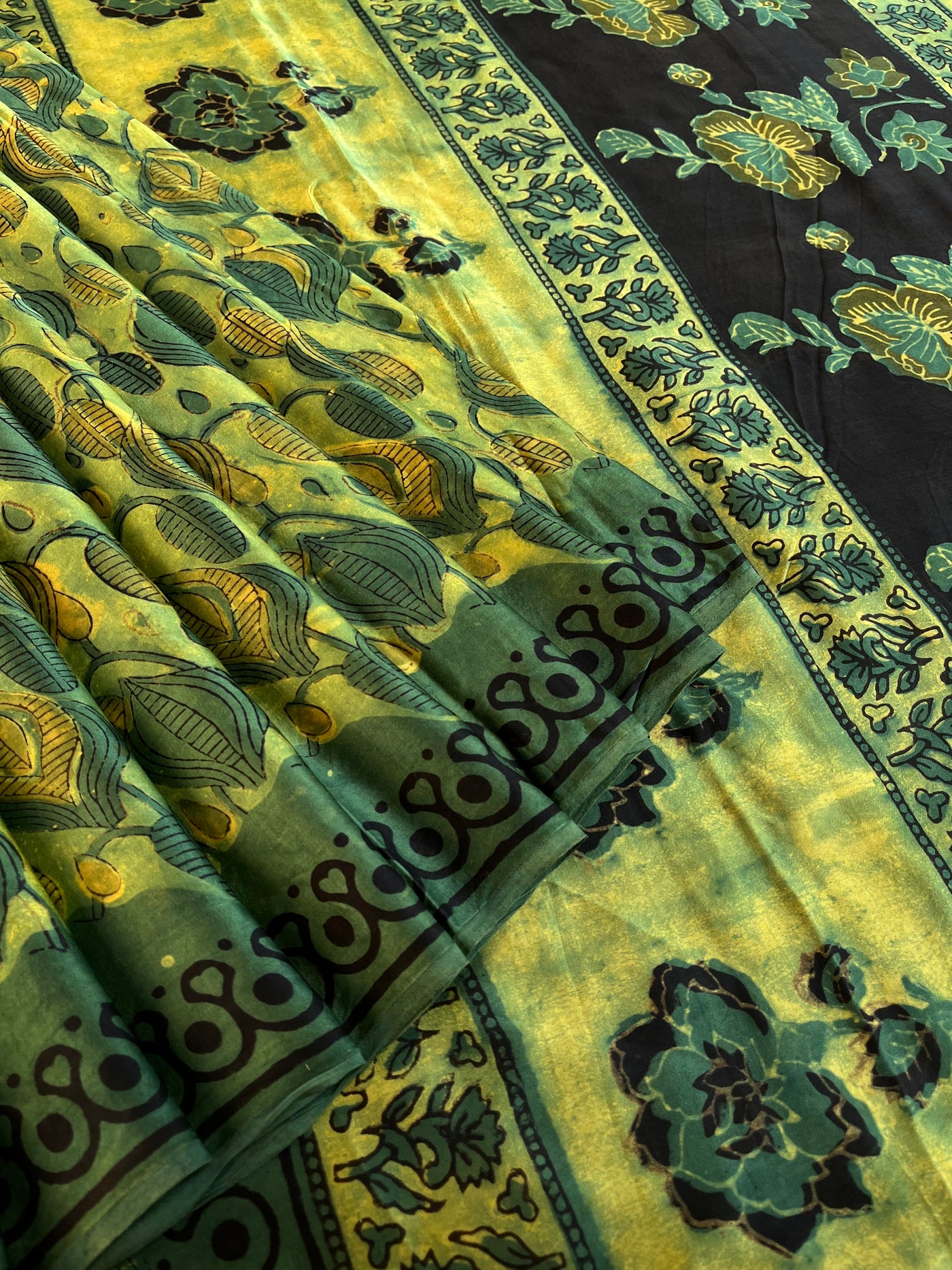 Rubaru: HANDBLOCK BAGRU PRINTED ICE BLUE MODAL SILK SAREE