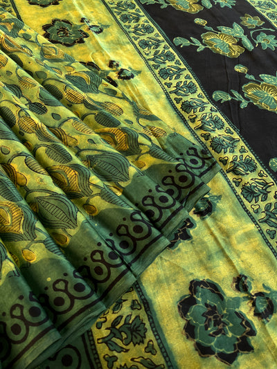 Rubaru: HANDBLOCK BAGRU PRINTED ICE BLUE MODAL SILK SAREE