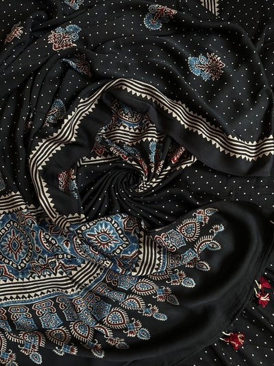 Subhadra :Handblock Ajrakh Modal Silk 2 piece Suit