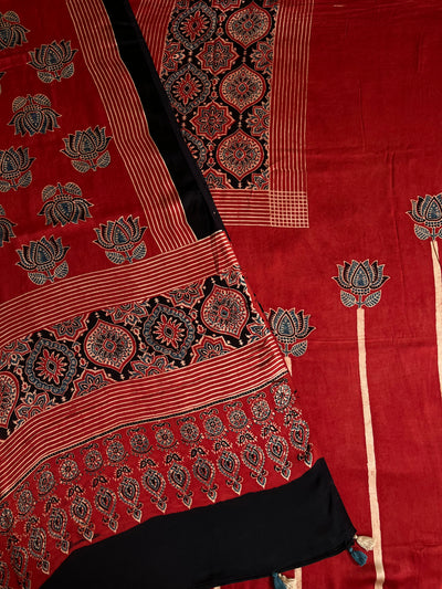 Roshni:Handblock Ajrakh Modal Silk 2 piece Suit