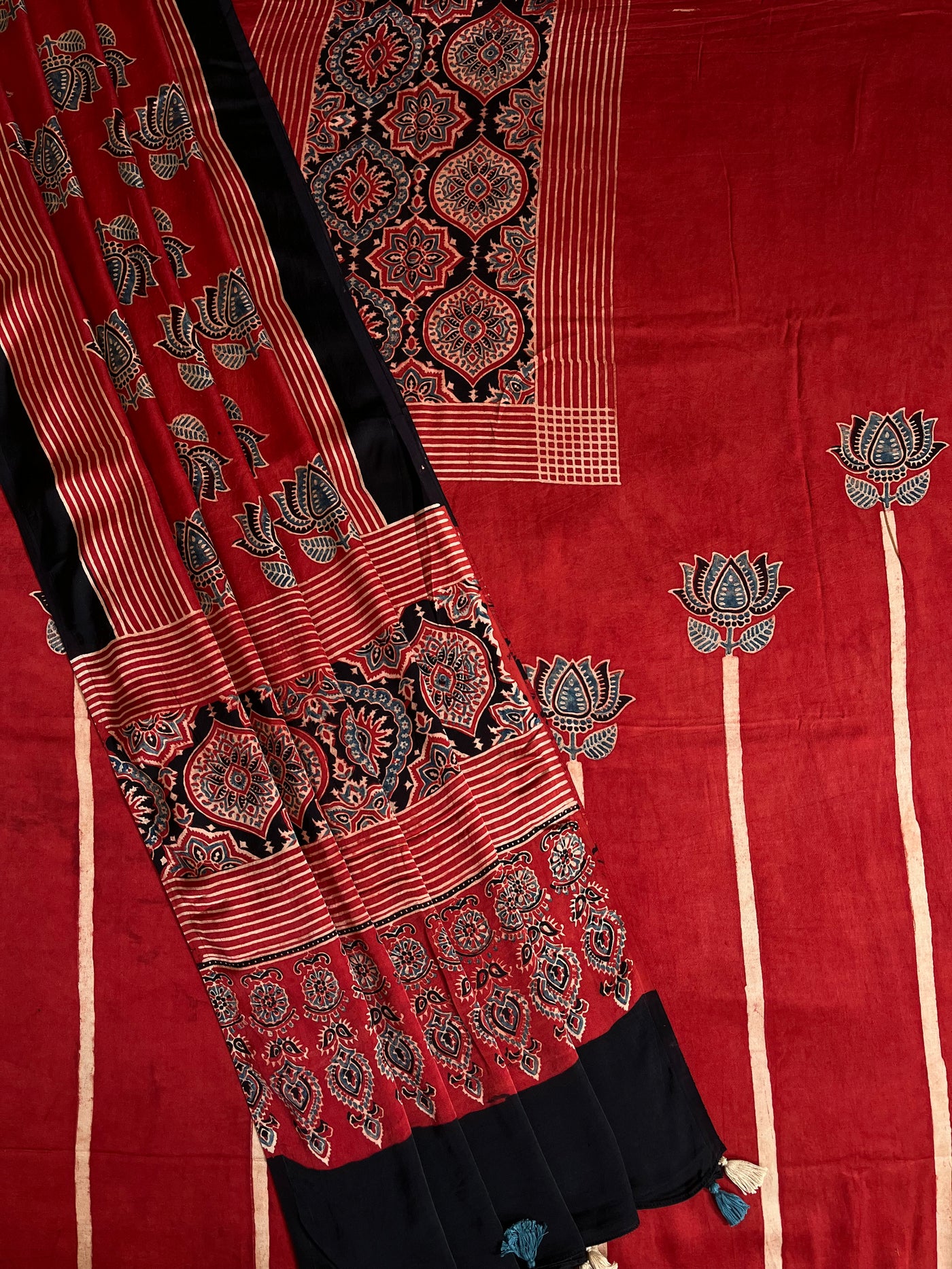 Roshni:Handblock Ajrakh Modal Silk 2 piece Suit