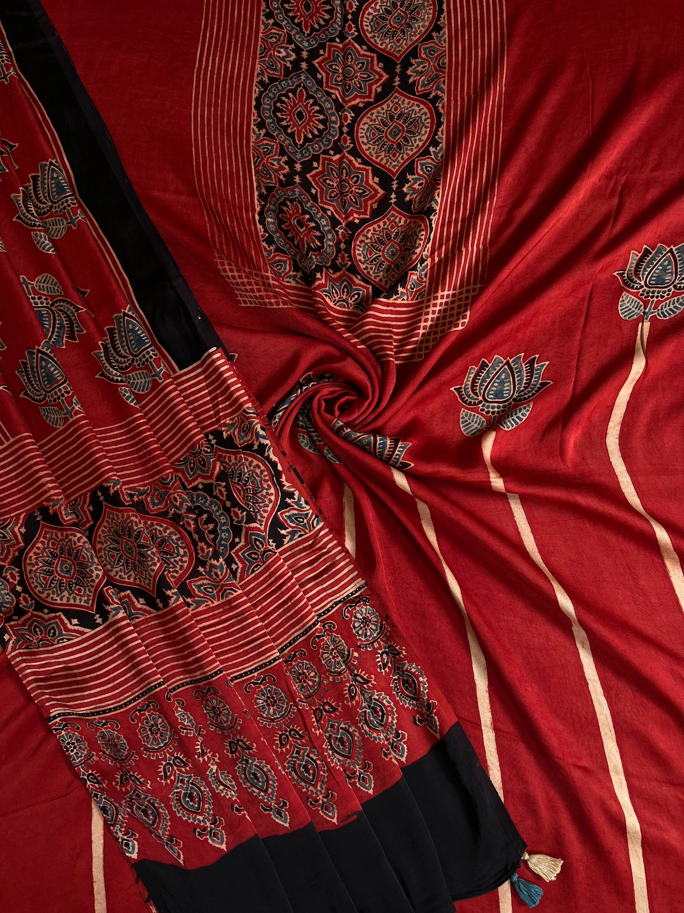 Roshni:Handblock Ajrakh Modal Silk 2 piece Suit