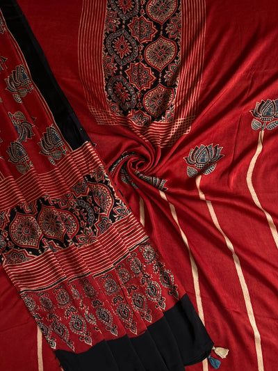 Roshni:Handblock Ajrakh Modal Silk 2 piece Suit