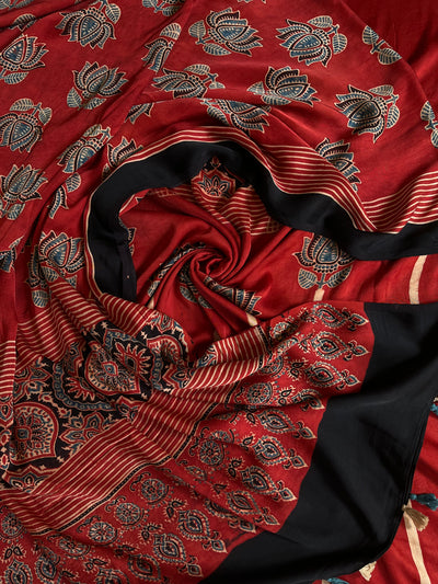 Roshni:Handblock Ajrakh Modal Silk 2 piece Suit