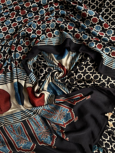 Jeevani:Handblock Ajrakh Modal Silk 2 piece Suit