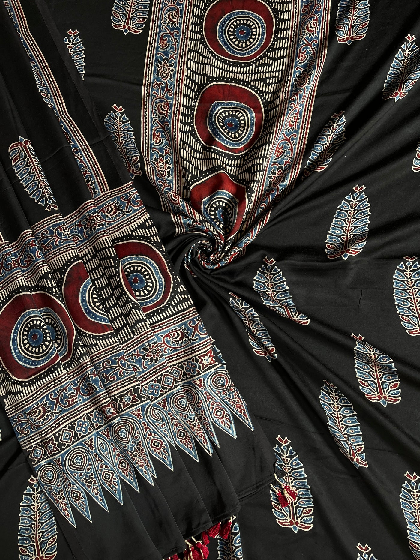 Lekhni:Handblock Ajrakh Modal Silk 2 piece Suit