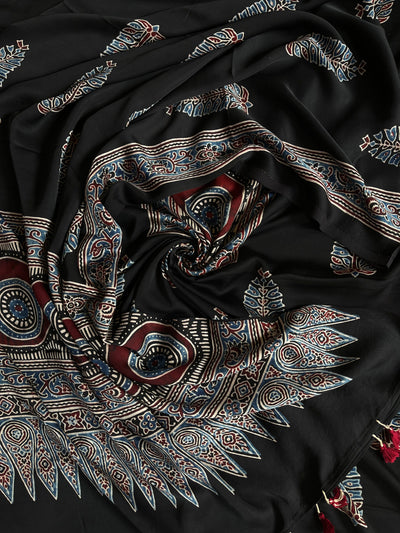 Lekhni:Handblock Ajrakh Modal Silk 2 piece Suit