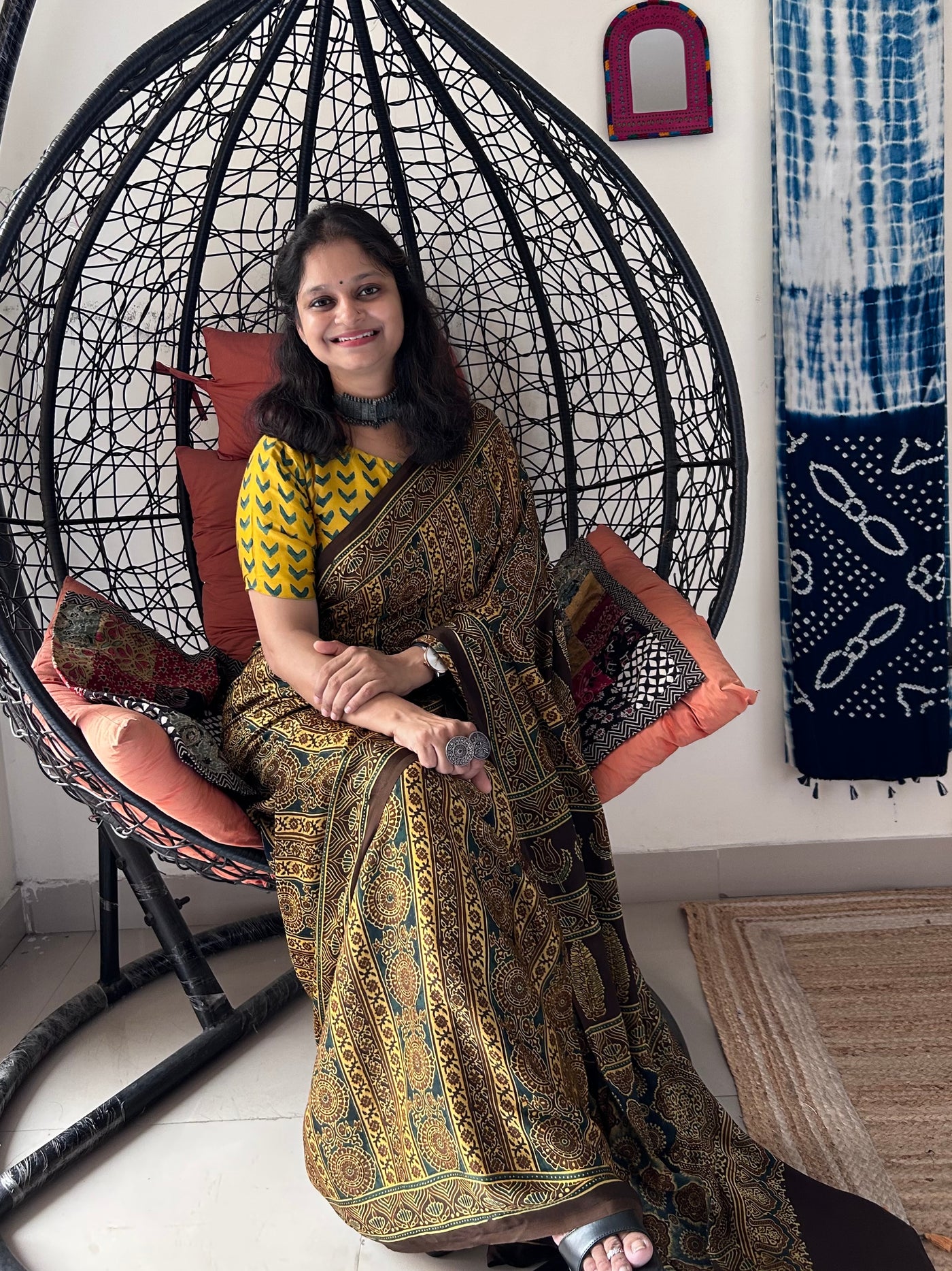 HEENA: HAND BLOCK AJRAKH MODAL SILK SAREE