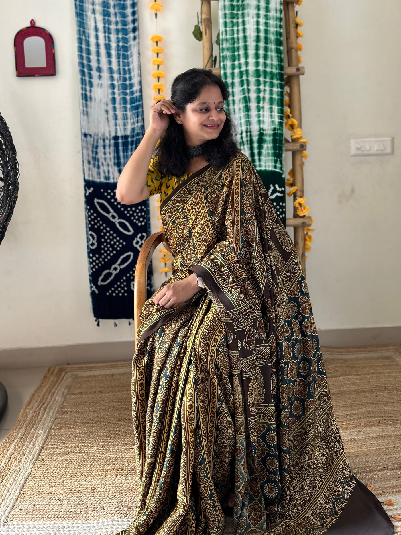 HEENA: HAND BLOCK AJRAKH MODAL SILK SAREE