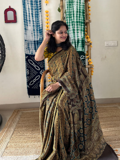 HEENA: HAND BLOCK AJRAKH MODAL SILK SAREE