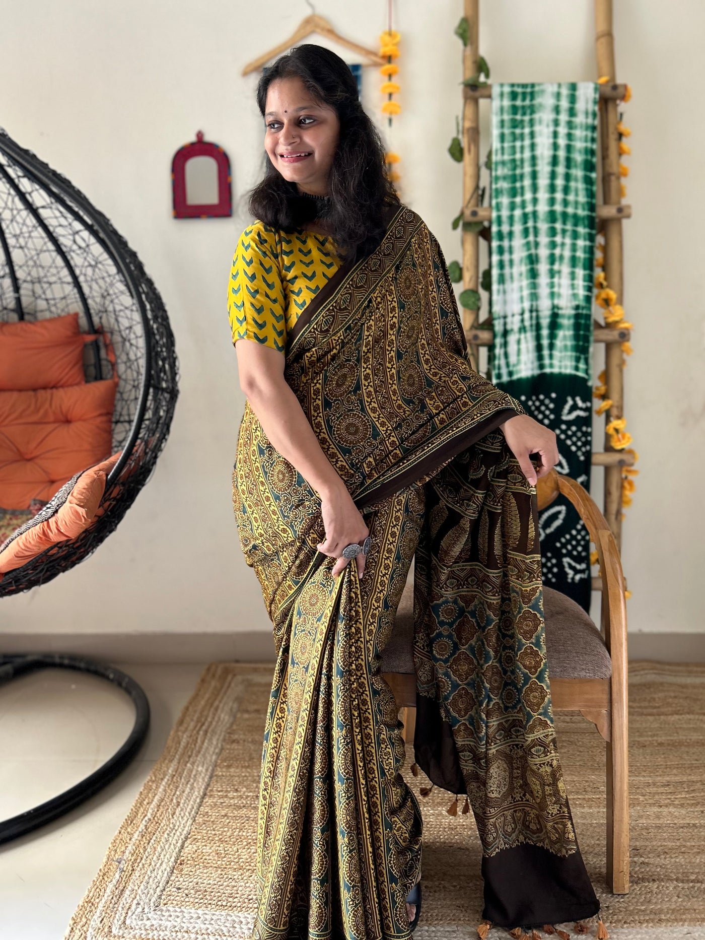 HEENA: HAND BLOCK AJRAKH MODAL SILK SAREE