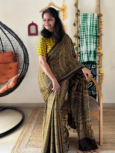 HEENA: HAND BLOCK AJRAKH MODAL SILK SAREE