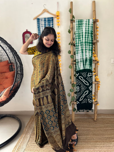 HEENA: HAND BLOCK AJRAKH MODAL SILK SAREE