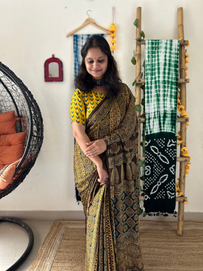 HEENA: HAND BLOCK AJRAKH MODAL SILK SAREE