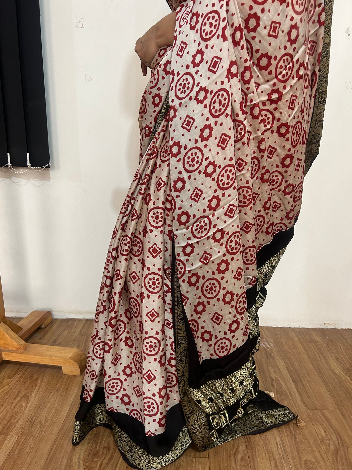 NAKSHATRA: Handblock Printed Ajrakh Modal silk Meenakari Pallu Saree