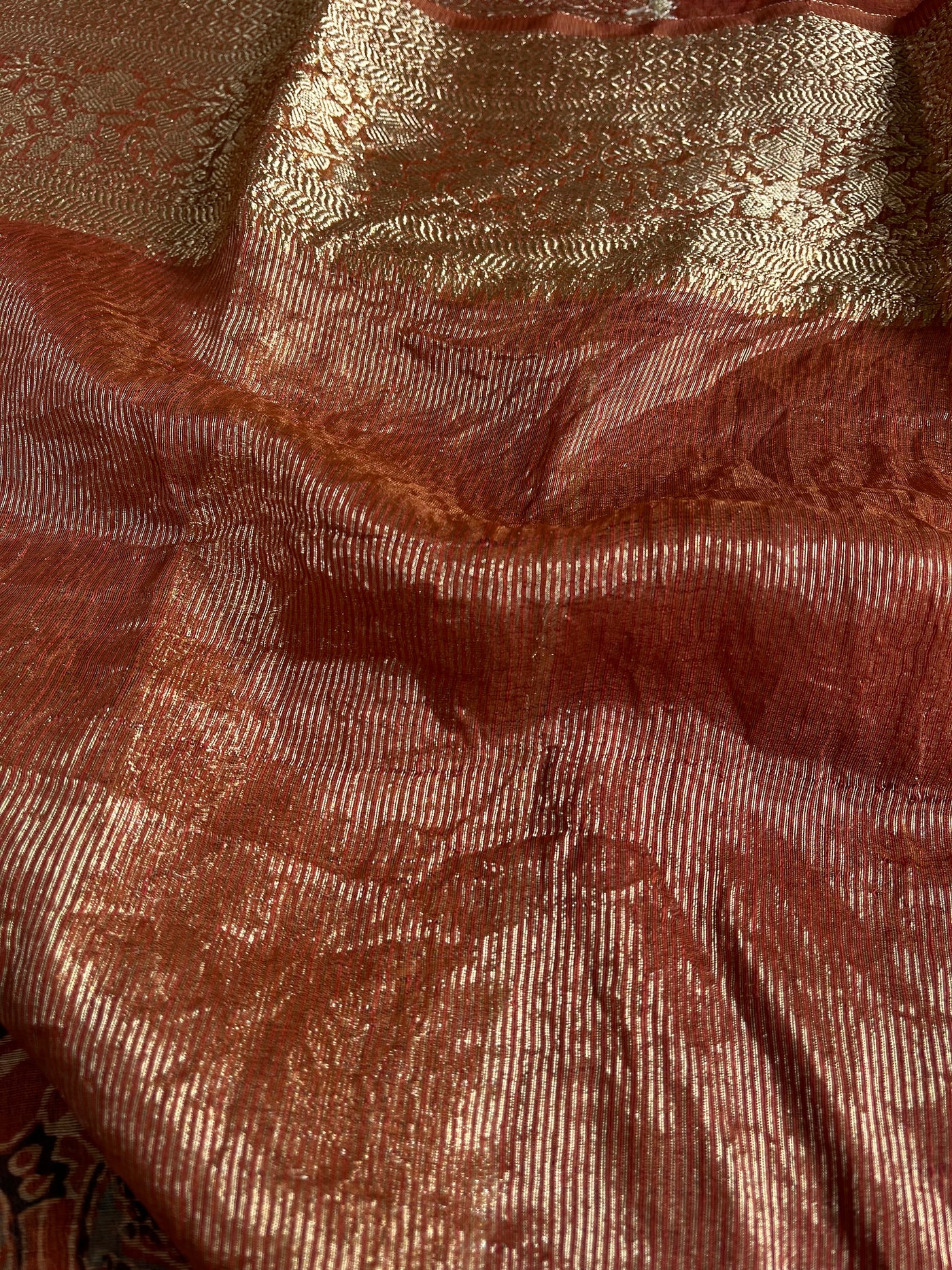 KAVYANJALI: HANDBLOCK AJRAKH PURE SILK-LINEN SAREE with MEENAKARI BORDER