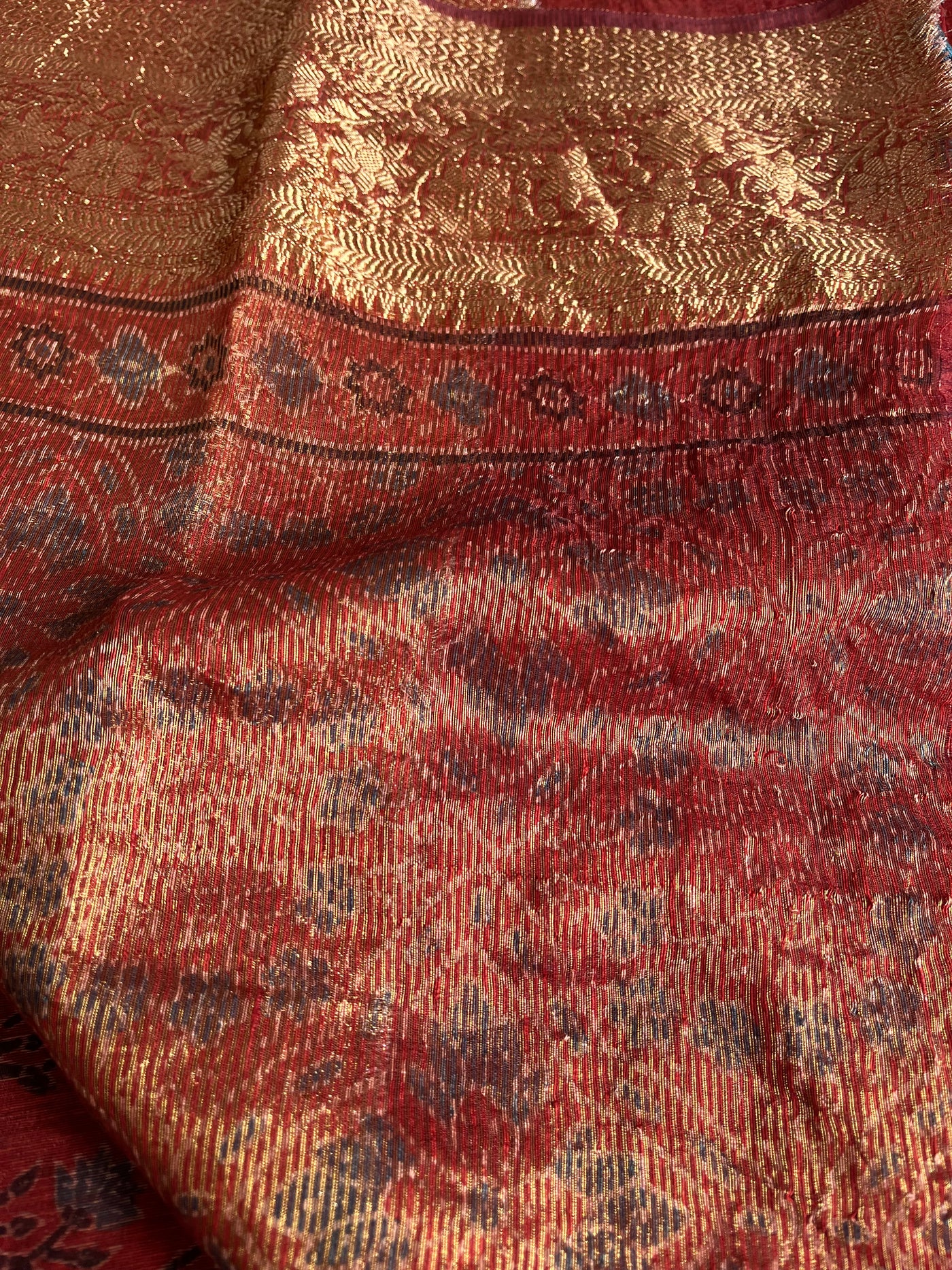 SNEHLATA: HANDBLOCK AJRAKH PURE SILK-LINEN SAREE with MEENAKARI BORDER