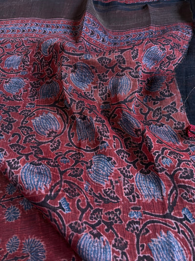SIYA:HANDBLOCK AJRAKH PURE SILK-LINEN SAREE