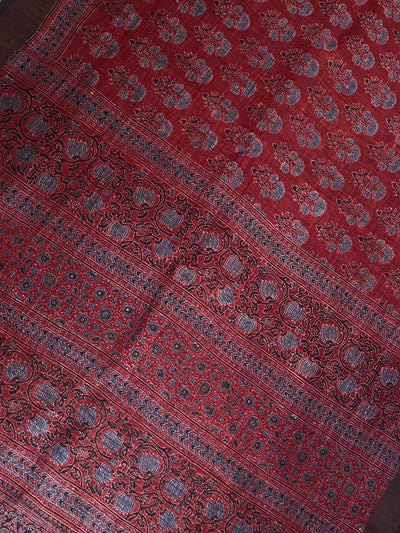 SIYA:HANDBLOCK AJRAKH PURE SILK-LINEN SAREE