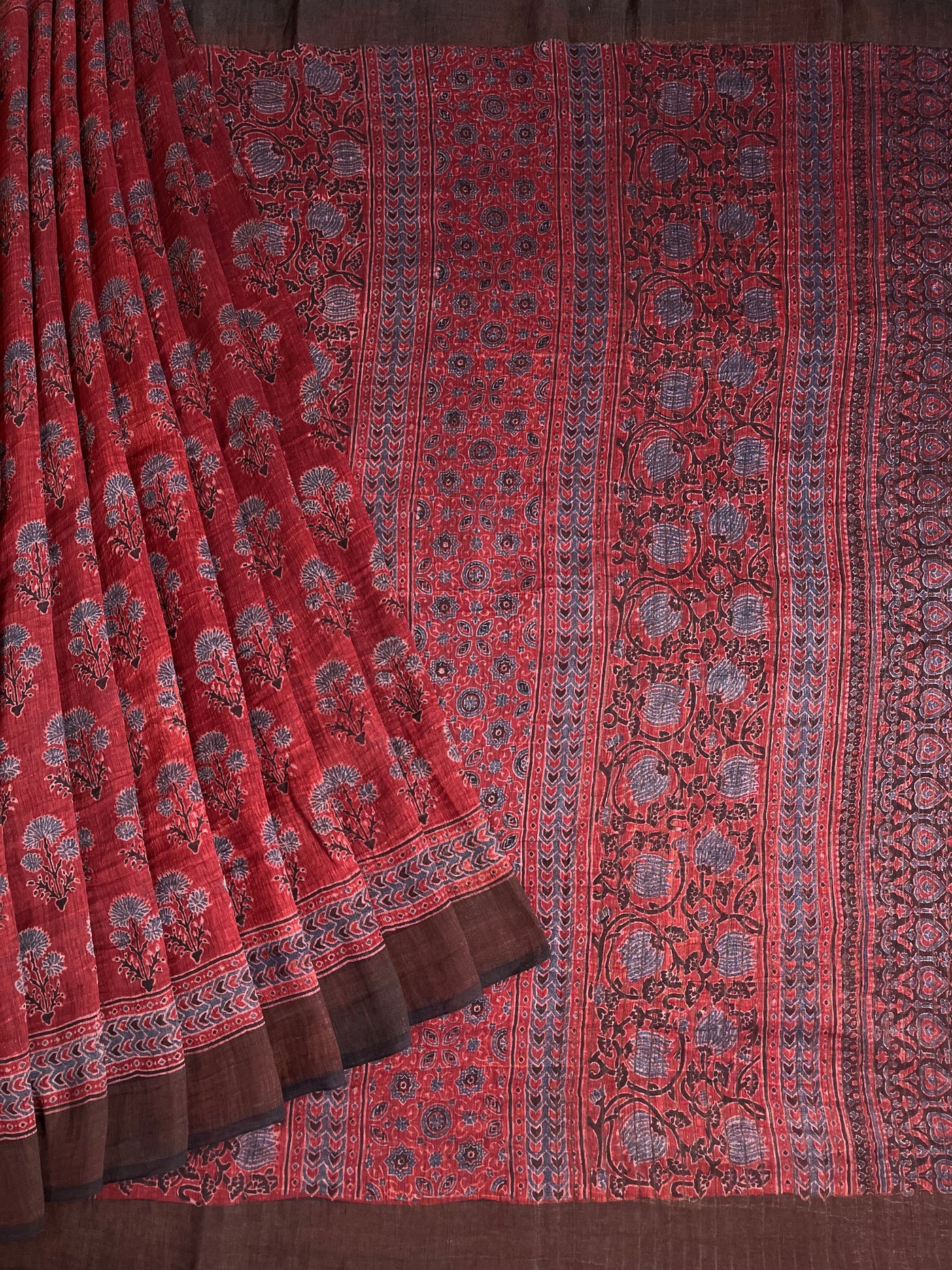 SIYA:HANDBLOCK AJRAKH PURE SILK-LINEN SAREE