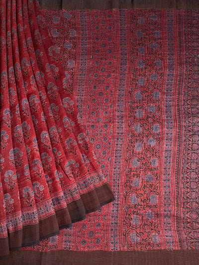SIYA:HANDBLOCK AJRAKH PURE SILK-LINEN SAREE