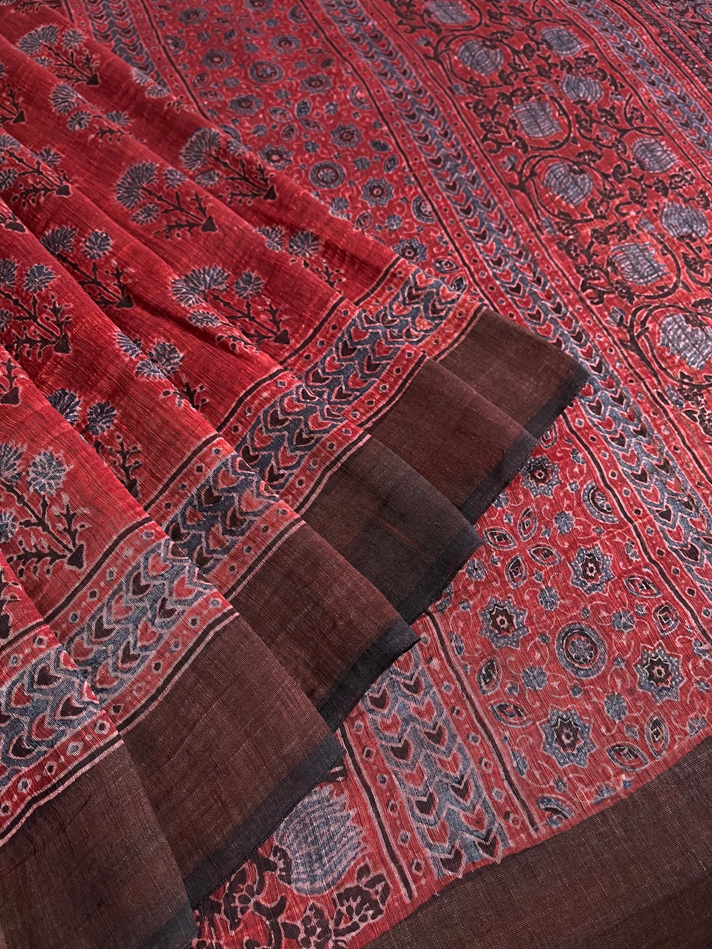 SIYA:HANDBLOCK AJRAKH PURE SILK-LINEN SAREE