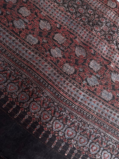 NANDINI:HANDBLOCK AJRAKH PURE SILK-LINEN SAREE