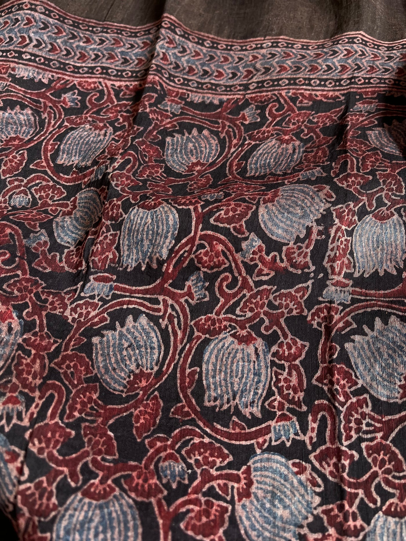 NANDINI:HANDBLOCK AJRAKH PURE SILK-LINEN SAREE