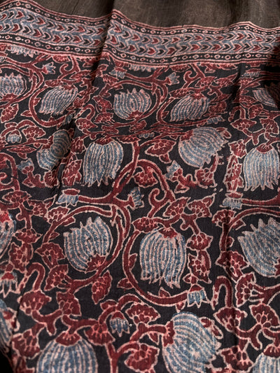 NANDINI:HANDBLOCK AJRAKH PURE SILK-LINEN SAREE