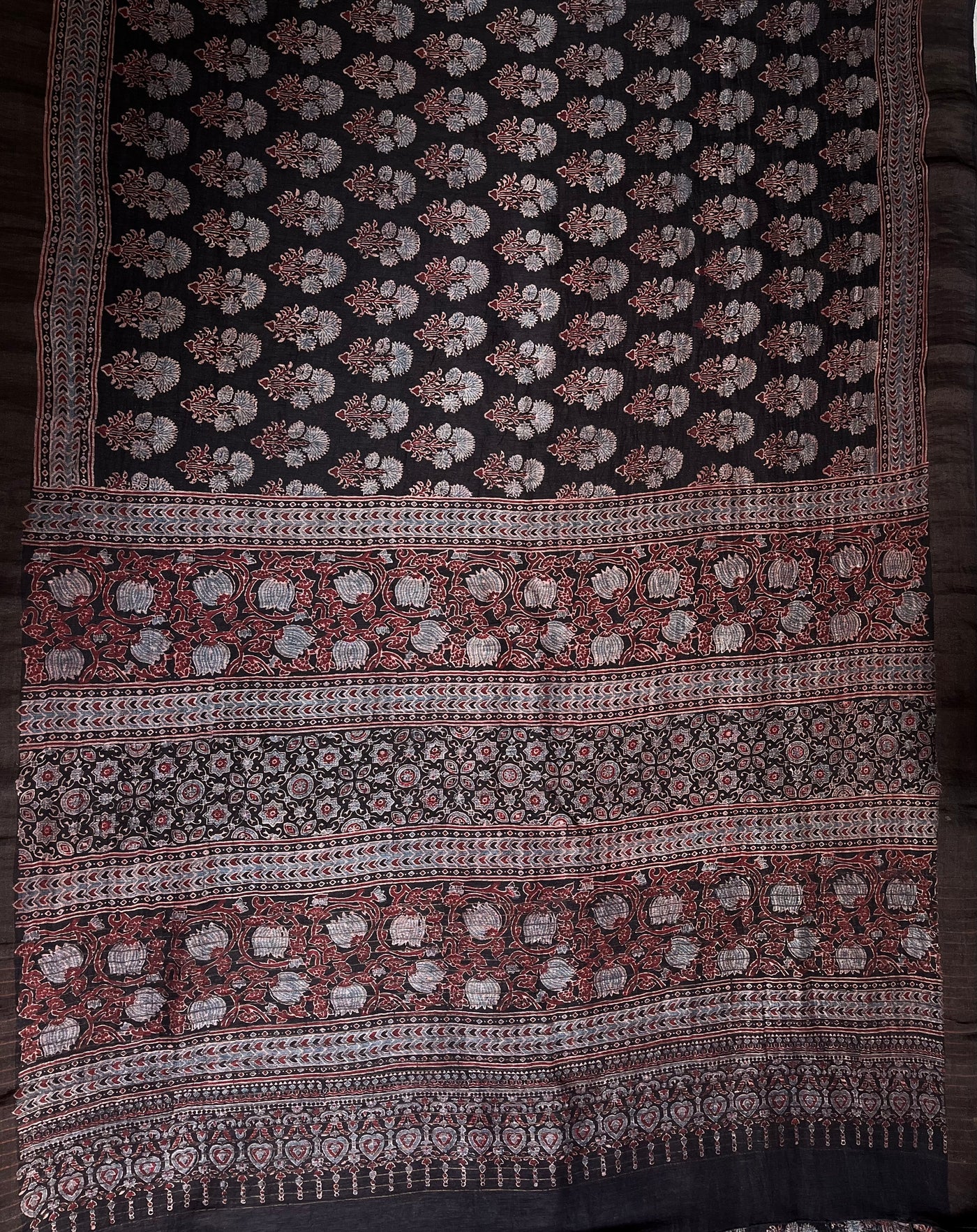 NANDINI:HANDBLOCK AJRAKH PURE SILK-LINEN SAREE