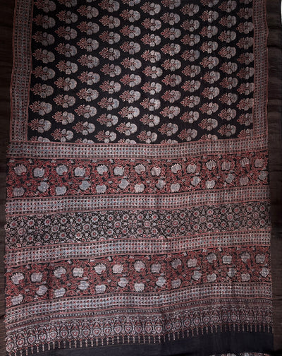 NANDINI:HANDBLOCK AJRAKH PURE SILK-LINEN SAREE