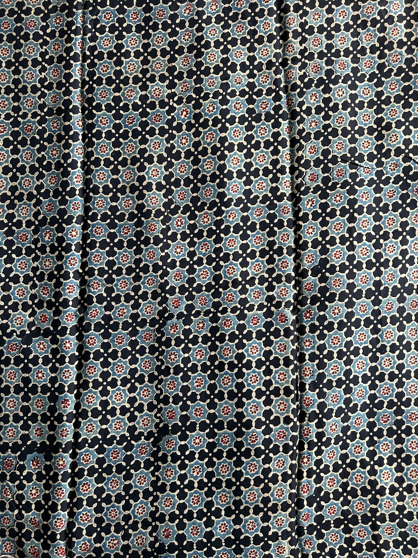 Black Star Handblock Printed Ajrakh Modal Silk Fabric