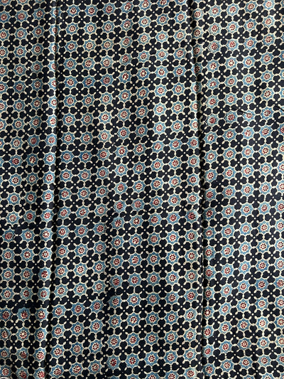 Black Star Handblock Printed Ajrakh Modal Silk Fabric