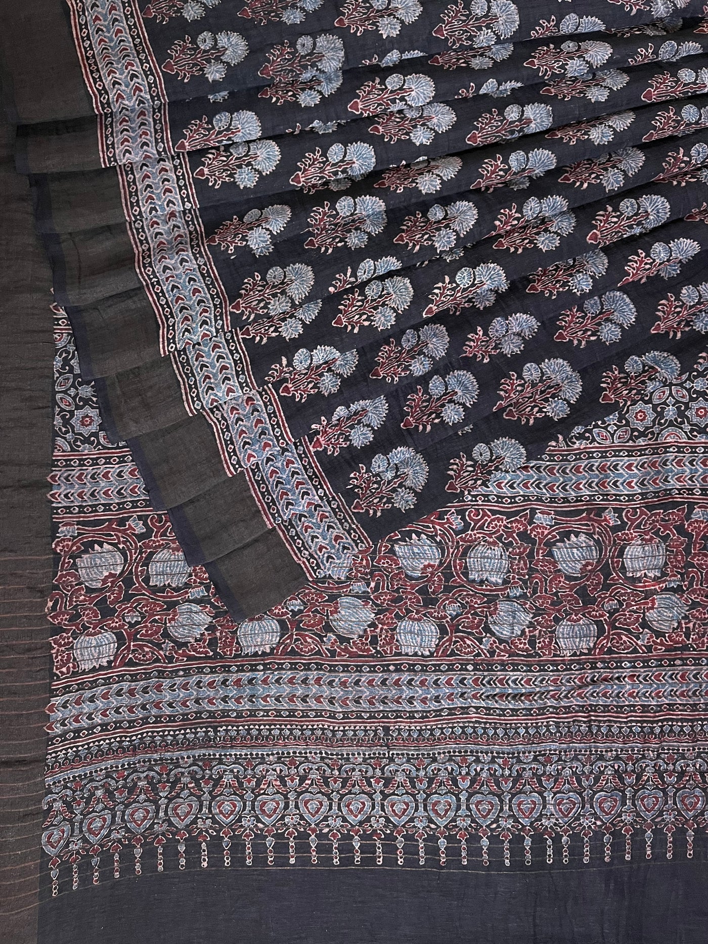 NANDINI:HANDBLOCK AJRAKH PURE SILK-LINEN SAREE