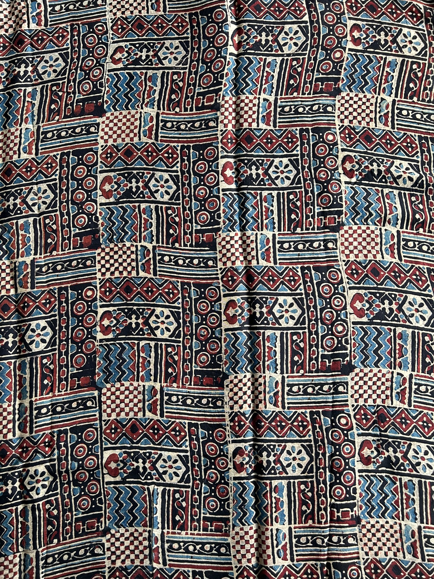 Black rectangular  Handblock Printed Ajrakh Modal Silk Fabric