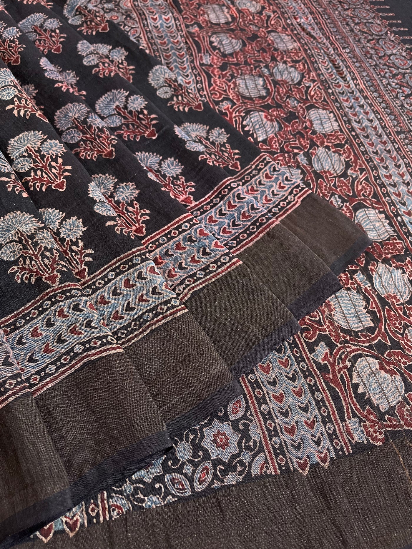 NANDINI:HANDBLOCK AJRAKH PURE SILK-LINEN SAREE