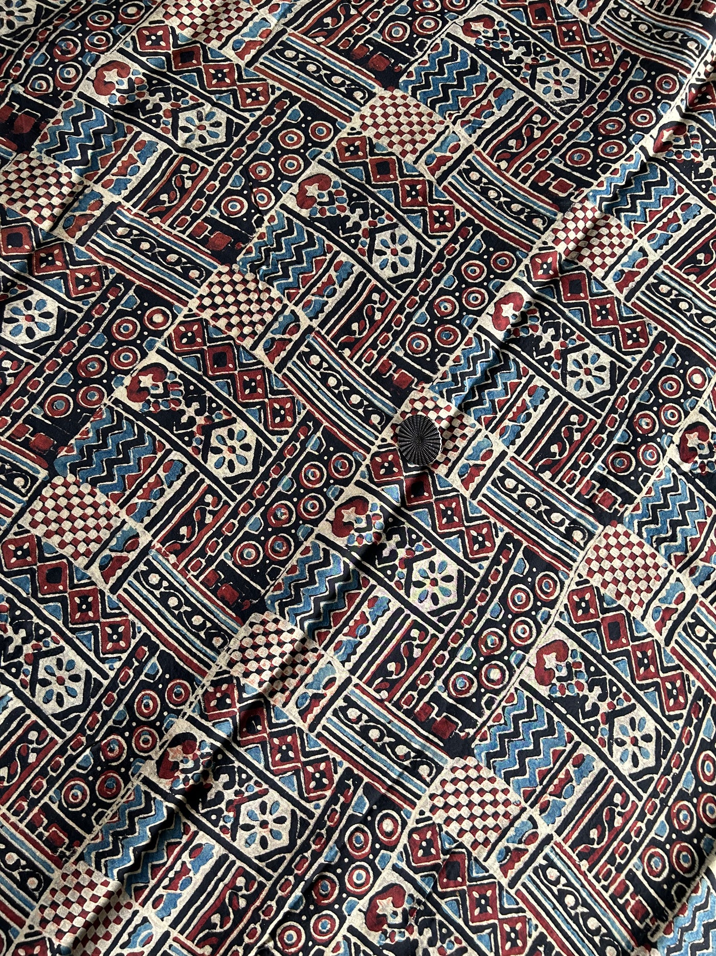 Black rectangular  Handblock Printed Ajrakh Modal Silk Fabric