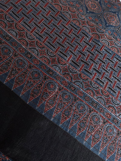 MEHAK:HANDBLOCK AJRAKH PURE SILK-LINEN SAREE