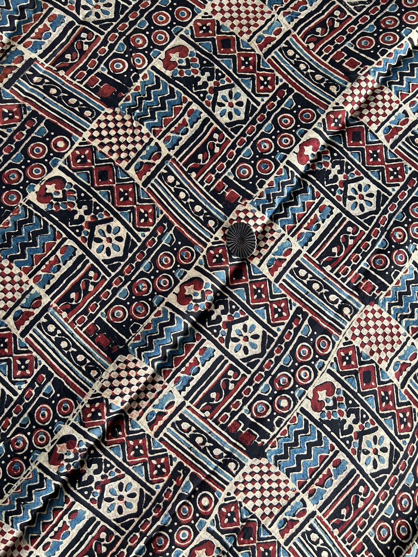 Black rectangular  Handblock Printed Ajrakh Modal Silk Fabric